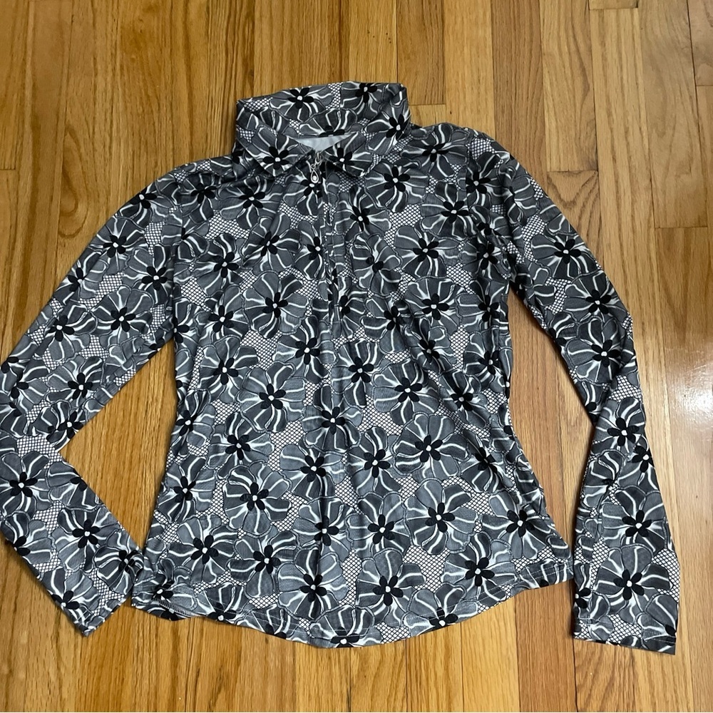 San Soleil Women’s Top SFloral Print Tennis Golf 1/4 Zip UPF 50 Long Sleeve